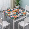 thumbnail image 3 of Square Tablecloth with Floral Design and Elastic Hem, Durable Polyester for Dining Room or Balcony, 34x34 Inch, 3 of 6