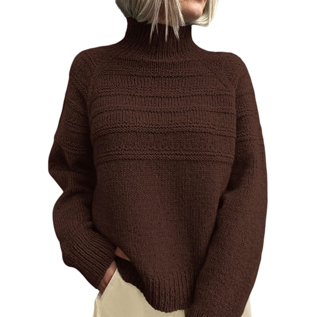 Suéter PRETTYGARDEN Cuello Alto de Punto Grueso Marrón XL
