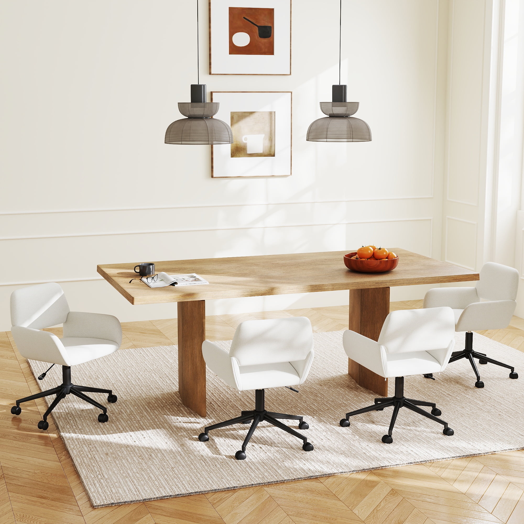 Chaise de bureau pivotante Homy Casa, chaise de bureau ergonomique réglable, tissu chenille beige