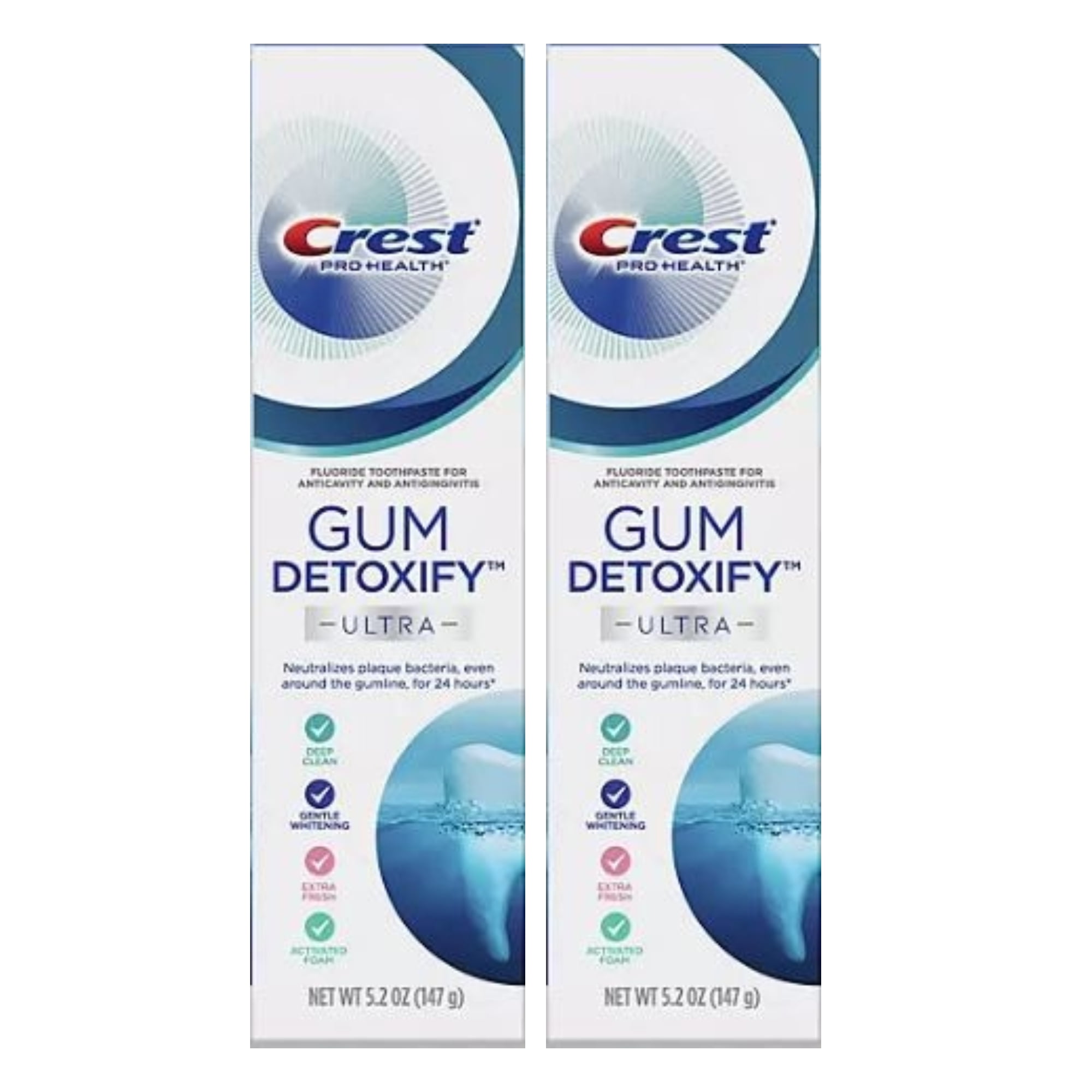(2) Crest Ultra Pro Health Gum Detoxify Toothpaste 5.2oz Tubes, Clean