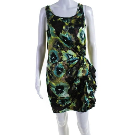 

Pre-owned|Cynthia Steffe Womens Silk Tiedye Ruffled Mini Asymmetric Hem Dress Green Size 4