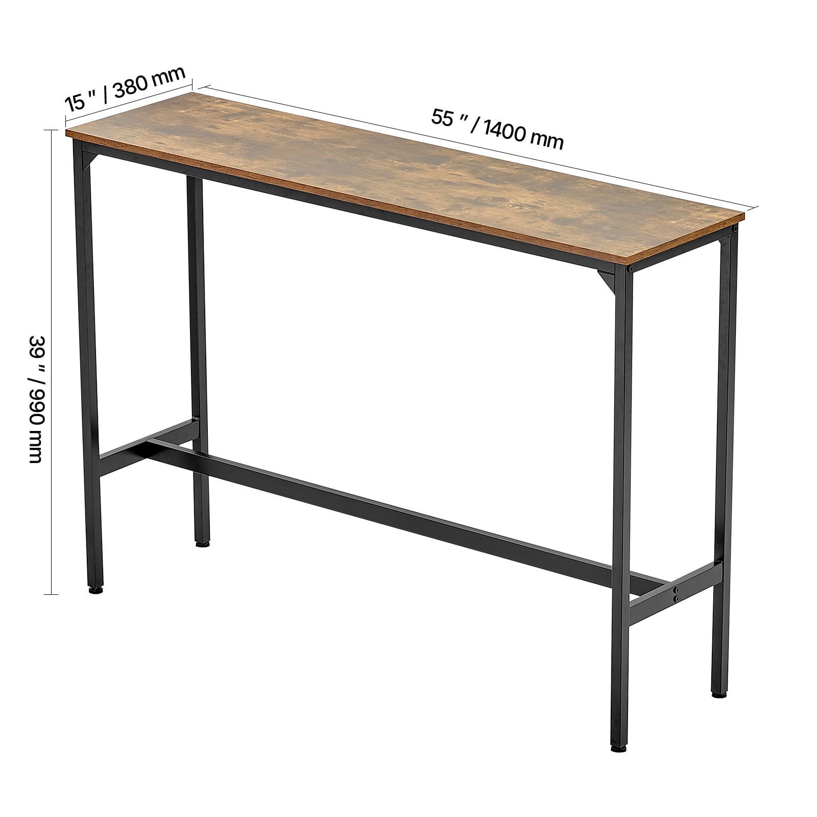 KFFKFF Bar Table with Sturdy Metal Frame, High Top Pub Design, Slim Long Kitchen Dining Table, Cocktail Counter Height Desk, Simple Assembly, 55x15x39 in, Ideal for Living Room Gatherings