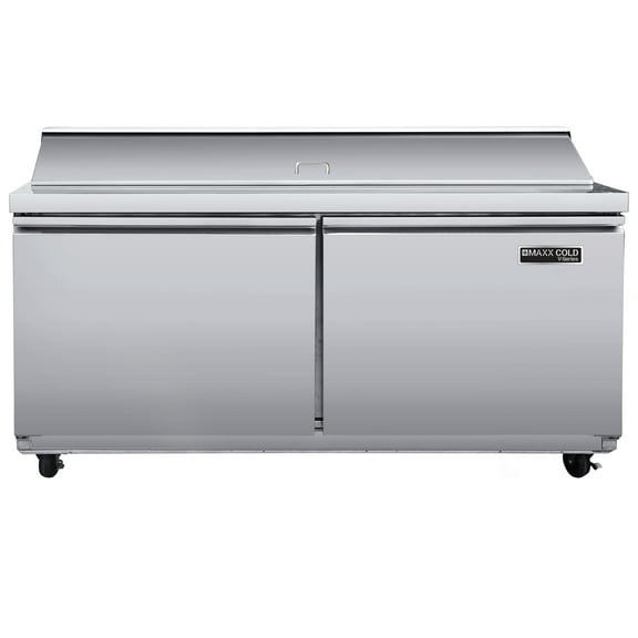 Maxx Cold V-Series 2 Door Refrigerated Sandwich and Salad Prep Station, 60"W, 17.3 cu ft, in Stainless Steel (MVR60SHC)