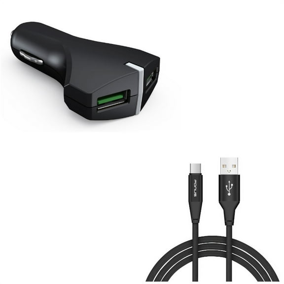 Charger Cord Type-C 6ft USB Cable w 2-Port USB 36W Fast Car Charger N1P for Acer Liquid Jade Primo - Alcatel PulseMix, 7, Idol 5S 5 4S - ASUS Zenfone V Live, ROG Phone, AR 6 5z 4 Pro