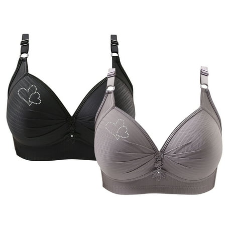Ndbuld on Clearance Women s Non-Steel Ring Plus Size Bra Women s Printed Gathering Plus Size Daily Bra Sustainable Wireless T-Shirt Bra XS-4XL Gray XXXL