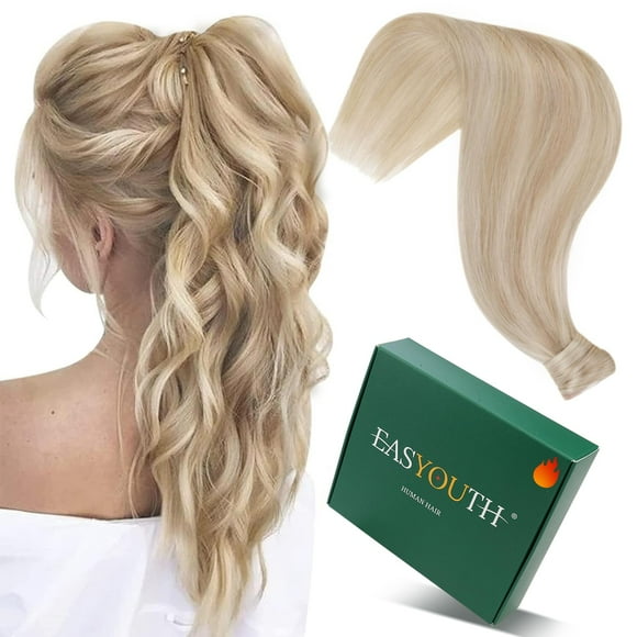 Easyouth Human Hair Ponytail Extension Blonde Clip in Ponytail Extension Human Hair Golden Highlighted Light Blonde Ponytail Hair Extensions Long Hair