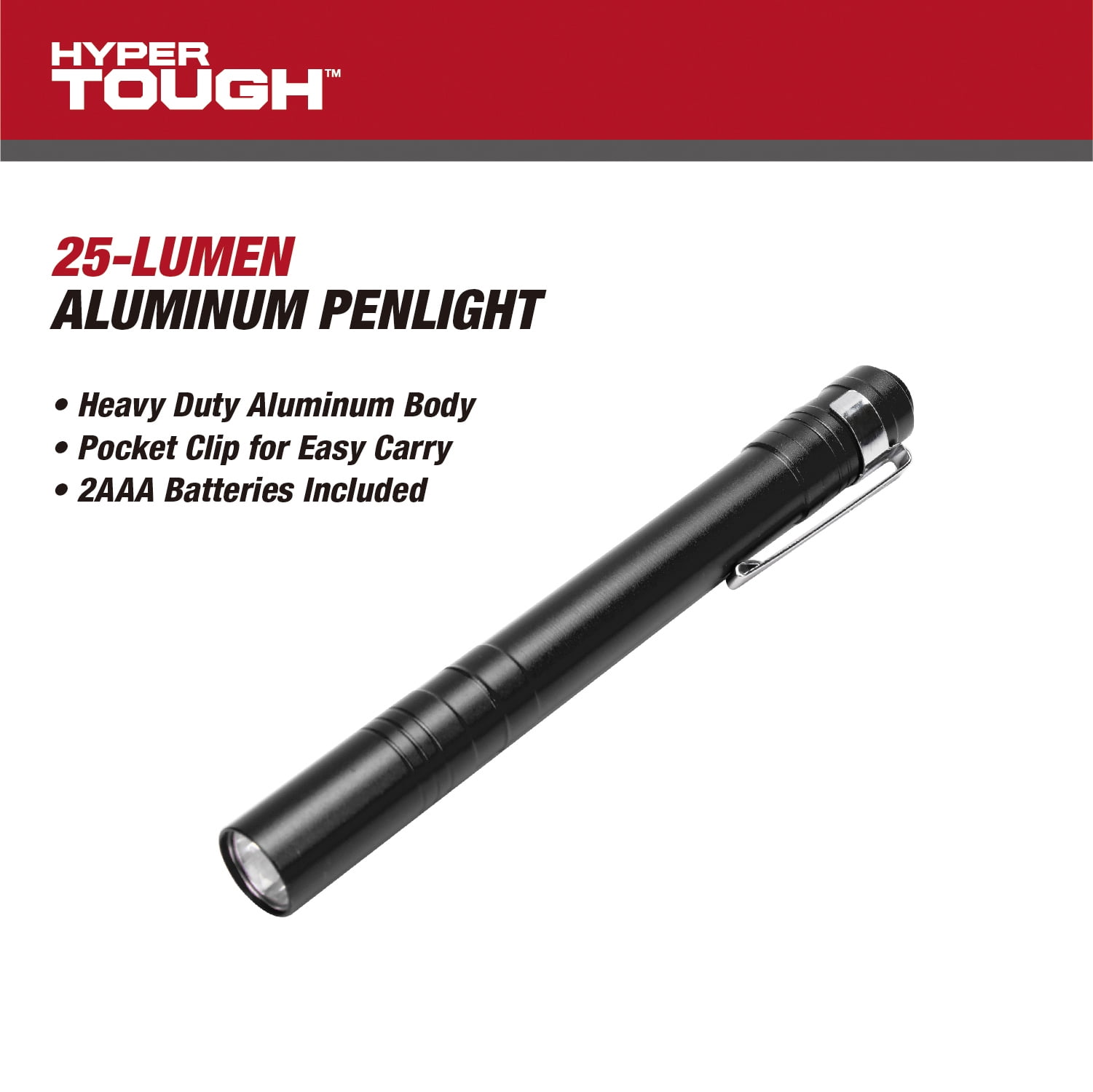 Hyper Tough 25-Lumen Black Penlight with Durable Aluminum Design