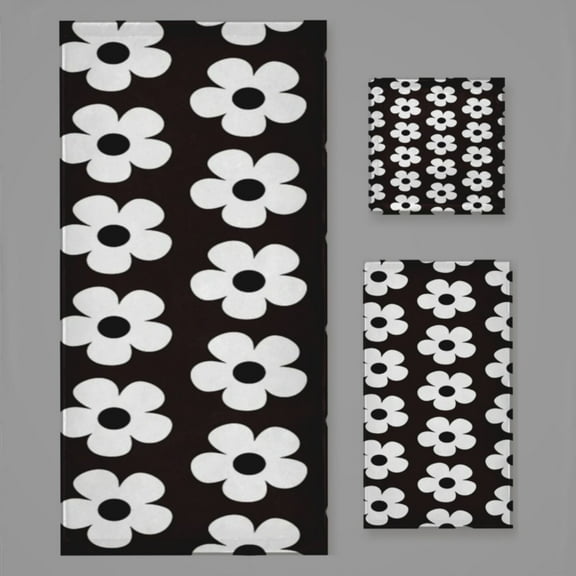 Black And White Floral Design Bath Towel Sets For Bathroom Hand Towels Fingertip Towels 3 Piece Soft Absorbent For Bathroom Kitchen Hotel Beach