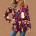 thumbnail image 3 of Mardi Gras Shirts Womens Sequins Feathers Print Long Sleeve Blouse Sparkly V Neck Gold Graphic Tee Red M, 3 of 5