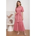 thumbnail image 2 of utcoco Women's 2026 Summer Casual Striped Button Down Maxi Dress Tie Waist Short Sleeve Shirt Dress with Pockets, 2 of 6