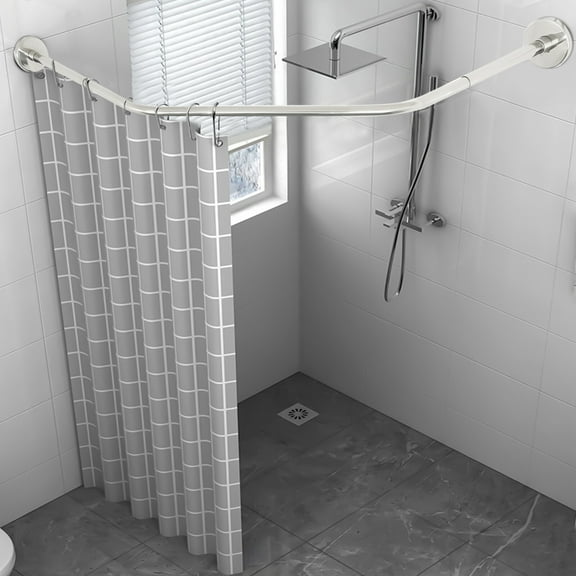 Stainless Steel Stretchable Bathroom Bathtub Corner Shower Curtain Rod Silver