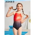 thumbnail image 3 of ZOKE Girls Red and Black Gradient Dragon Graphic One-Piece Swimsuit, 3 of 6