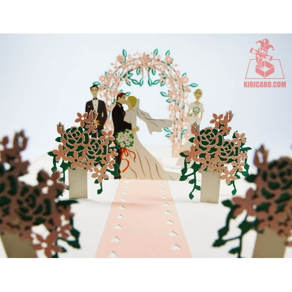 Wedding on the Beach Pop Up Card – 3D Bride & Groom Ceremony Scene – Handmade Wedding Greeting Card, Anniversary Card, Engagement Gift – Cream Cover – Includes Envelope