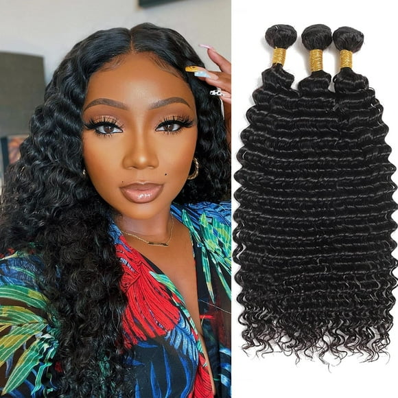 Mèches de Cheveux Humains Vague Profonde 10 12 14 Pouces 10A Extensions de Cheveux Vierges Brésiliennes pour Femmes 100 % Non Traitées Mouillées et Ondulées 3 Mèches de Cheveux Humains