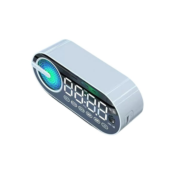 Linyer Stereo Subwoofer TF Portable Colorful Alarm Clock Stereos Wireless Bluetooth Desktop Long Endurance Office Study White G30Q