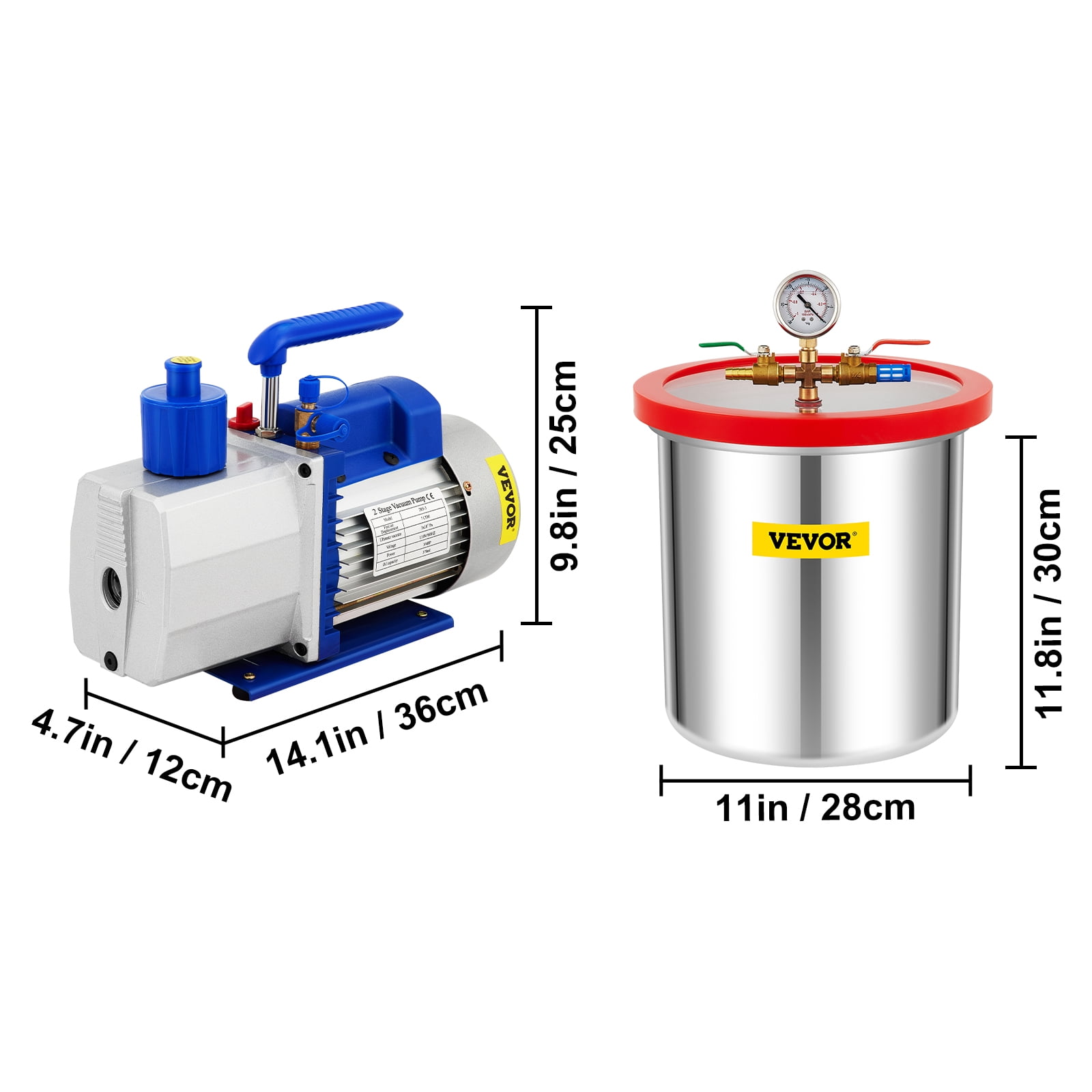 Buy VEVOR Vacuum Chamber with Pump, 5 Gallon Chamber, 7CFM 3/4 HP Dual