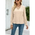 thumbnail image 4 of V Neck Scallop Trim Long Sleeve Keyhole Back Lace Blouse for Women Beige X-Large, 4 of 5