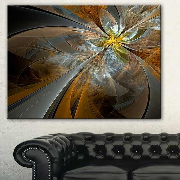 Design Art Symmetrical Yellow Fractal Flower Digital Art Canvas Print
