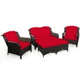 thumbnail image 1 of Patiojoy 5 PCS Patio Rattan Sectional Sofa Set Outdoor Furniture Conversation Set Cushioned Loveseat Sofa Ottoman Red, 1 of 7