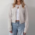 thumbnail image 6 of Women's Cardigan Sweaters Lightweight Round Neck Long Sleeve Outfits for Fall Fashion 2025, Short Top for Casual Wear,Light Gray,XL, 6 of 6