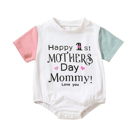 

HIBRO Toddler Mother s Day Boys Girls Short Sleeve Romper Latter Prints Summer Bodysuits Latex Leotard Size 5 Girls