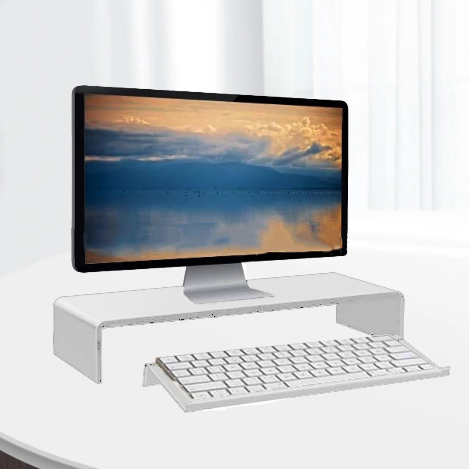 BIMZUC Acrylic Keyboard Riser – Low Front Lip, Polished Finish, Tilted Design for Comfortable Typing, Stable & Durable – Transparent Keyboard Stand for Home Office