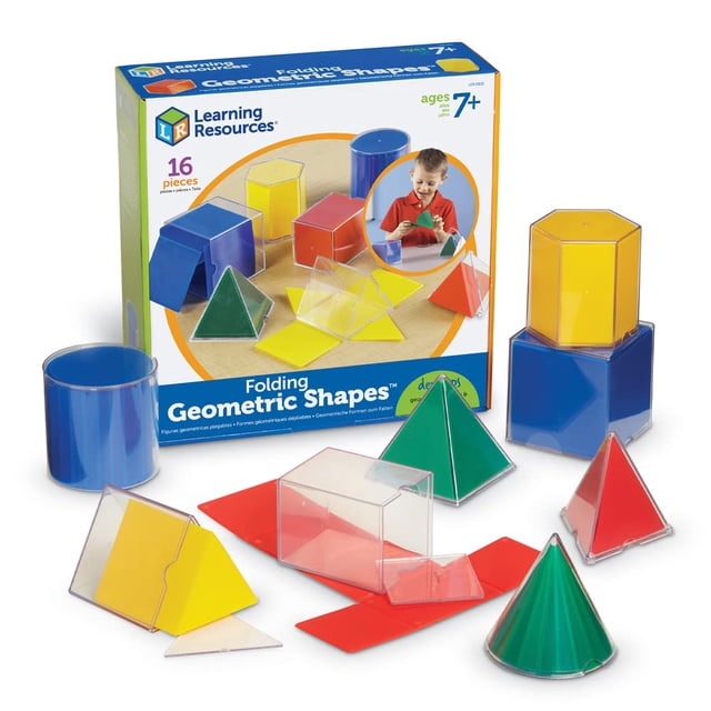 Recursos de aprendizaje de formas geométricas, plegables, 16 piezas, más de 7 años