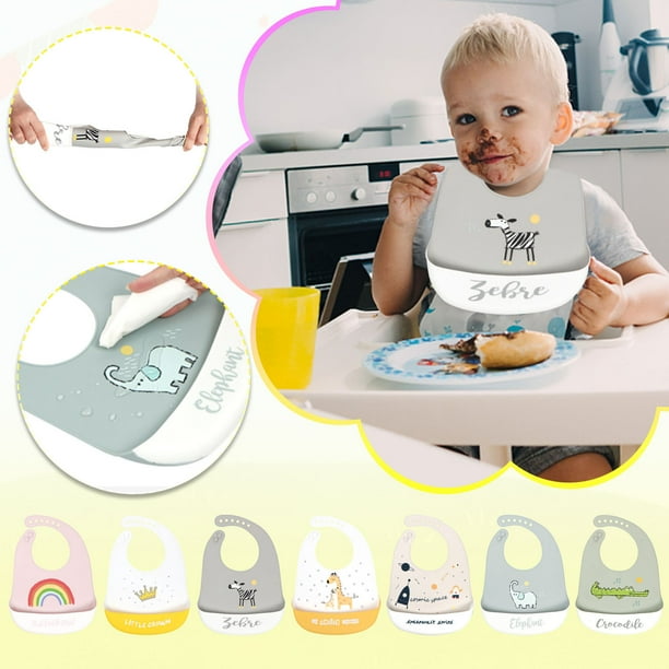 Fiudx Babero para Bebé, Material Suave a Prueba de Aceite, Diseño Fácil de Limpiar, Estampados Bonitos, Cuello Ajustable Según El Crecimiento, Apto para Comer, Dibujar, Viajar, Unisex, Apto para Bebé