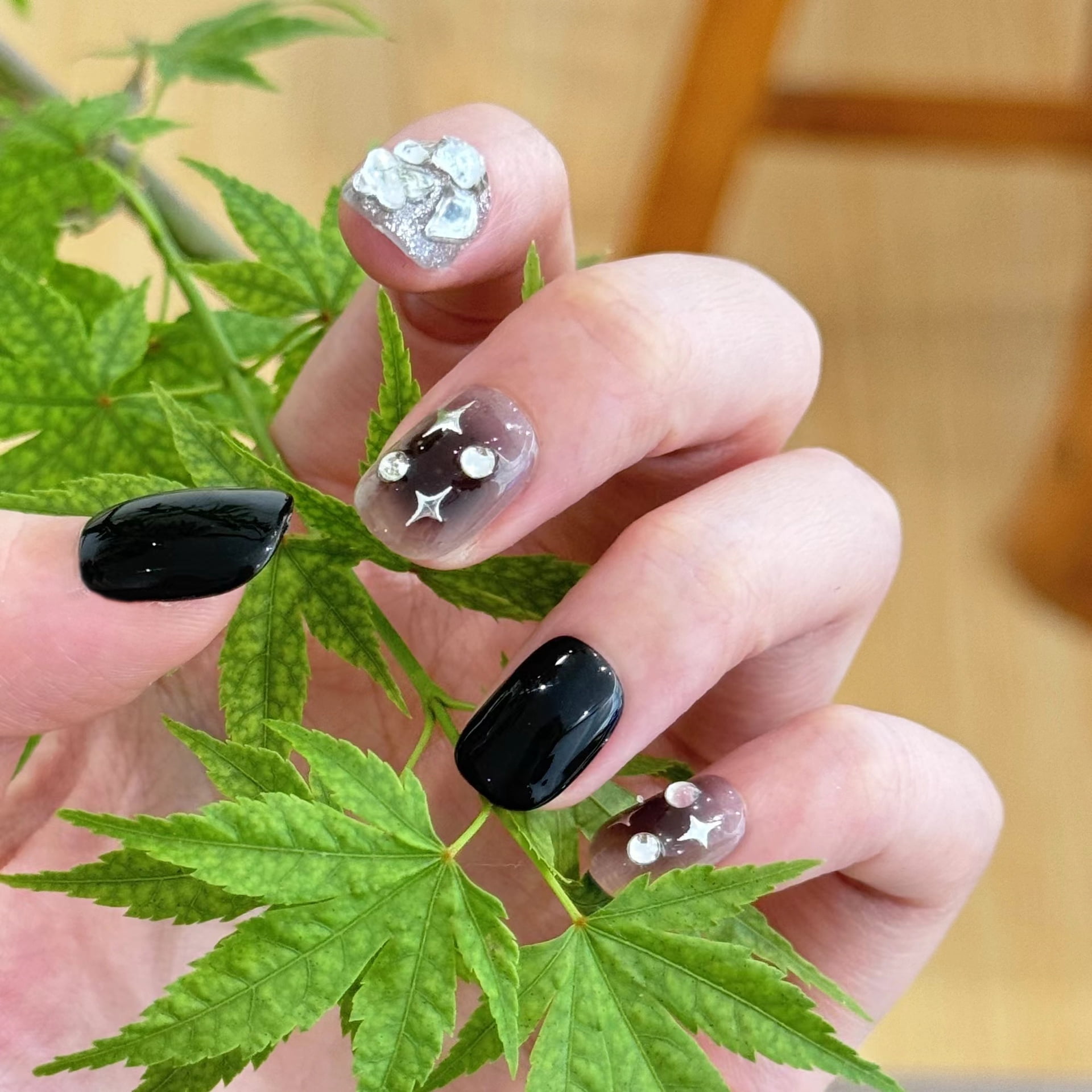 Hand-worn nail fake nail patch black diamond tetragonal smudge short student finished ultra-thin wearing nail