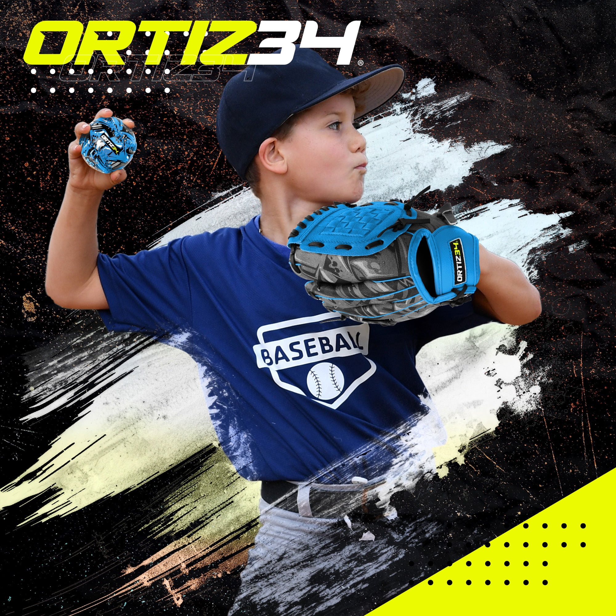 Ortiz34 Youth T-Ball Set, 25" Aluminum Bat (-10 Drop), Foam Core T-Ball, 9" Lightweight Glove, Graffiti Print