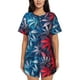 thumbnail image 1 of Fotbe Red And Blue Leaves Conjunto de Pijama Estampado para Mujer, 2 Piezas, Ropa de Dormir con Camiseta de Manga Corta y Shorts Suaves-Medium, 1 of 6