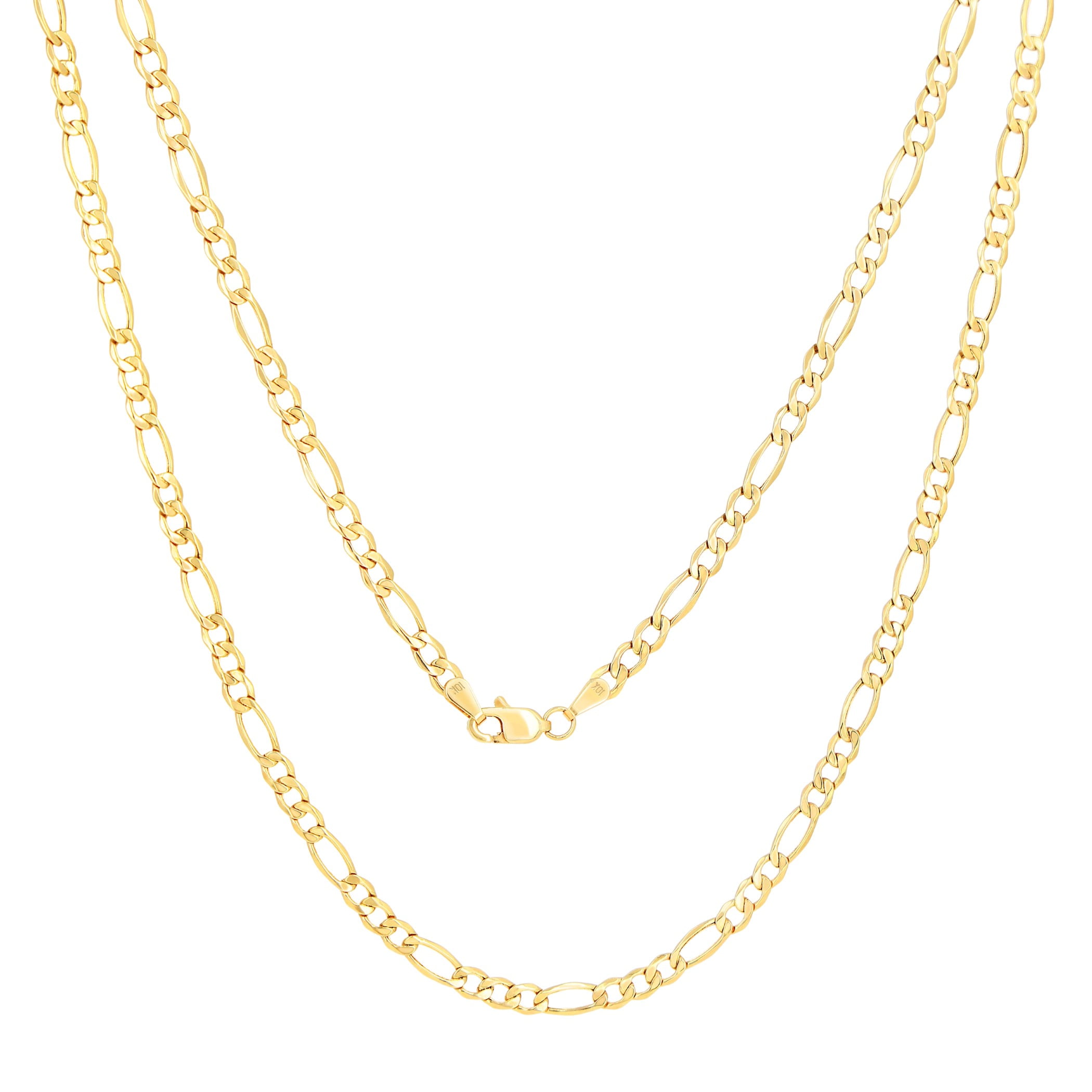 Nuragold 10k Real Yellow Gold Figaro Link 3.5mm Chain Necklace (16"-30") Italian Jewelry for Men & Women