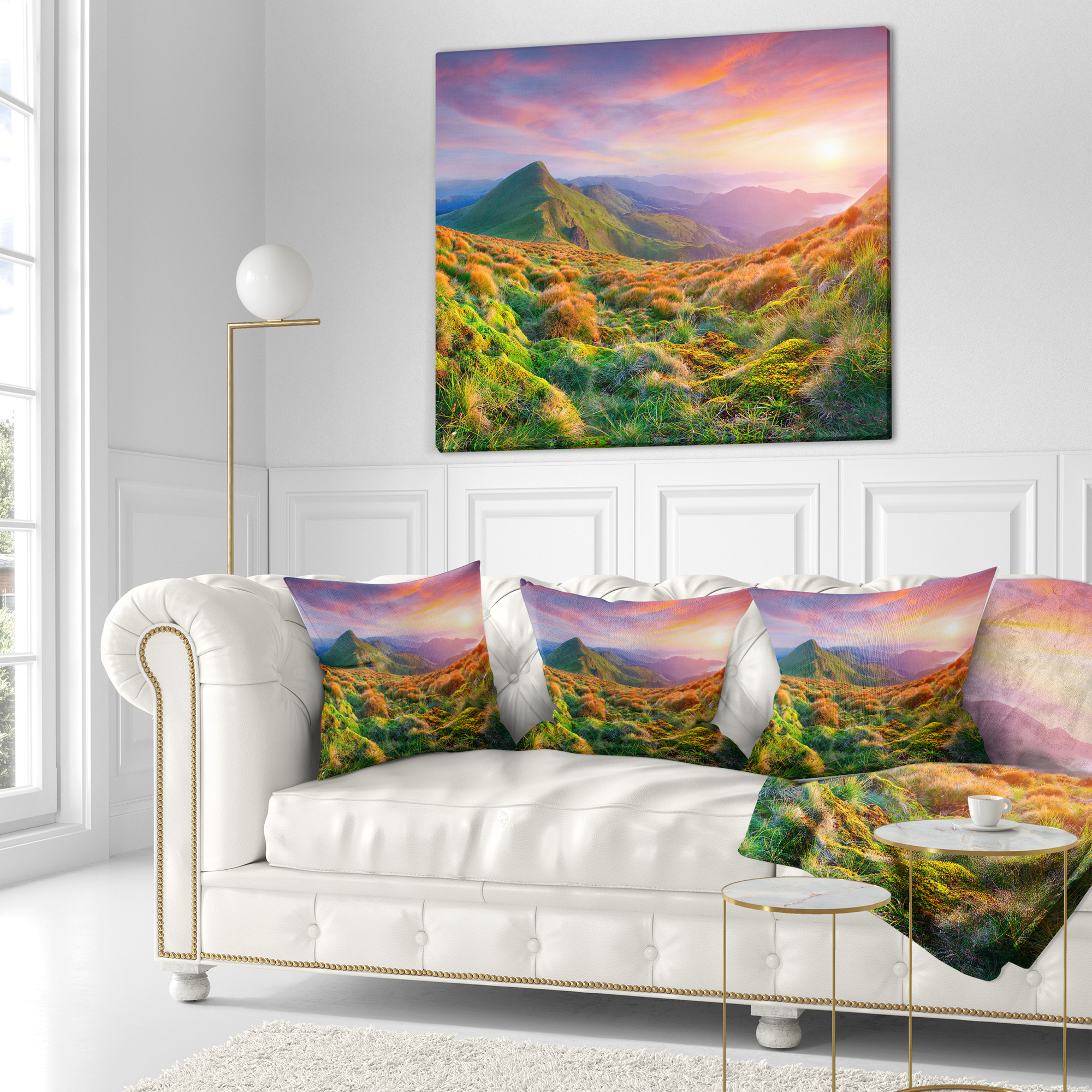 Designart Pretty Colorful Sunset in Mountains - Landscape Photography Throw Pillow - 18x18