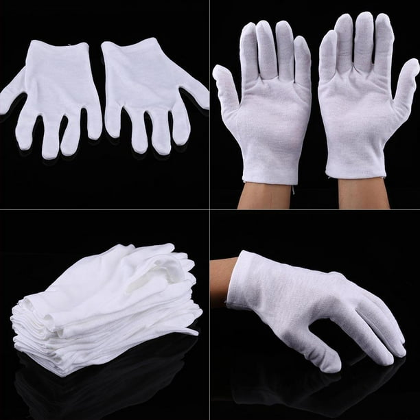 Garosa 12 paires de gants de sécurité de travail en coton blanc pratique  pour la protection d'inspection d'argent de bijoux de pièce de monnaie, gant  de travail blanc, gants en coton blanc 