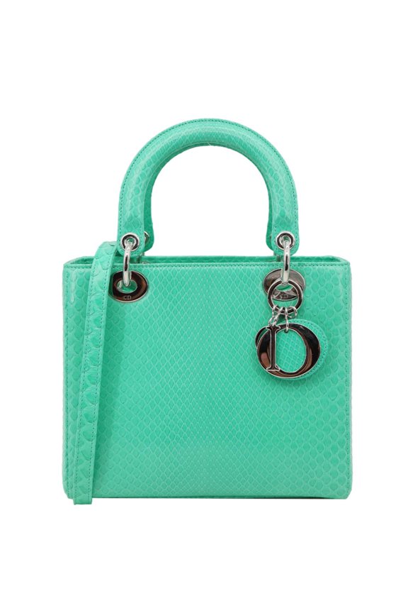 Pre-Owned Christian Dior Lady Medium Dior Python Leather Shoulder Bag Green