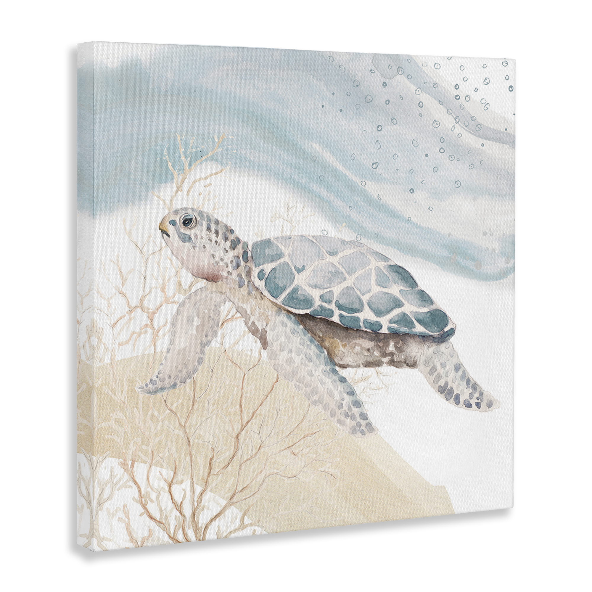 Stupell Industries Swimming Aquatic Turtle Animals & Insects Painting Gallery Wrapped Canvas Art Print Wall Art, 24 x 24