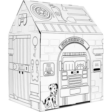 Easy Playhouse Police and Fire Station - Kids Art & Craft for Indoor & Outdoor Fun – Decorate & Personalize The Cardboard Fort, 32" X 26. 5" X 40. 5" - Made in USA, Age 3 