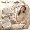 thumbnail image 3 of RADIATA Patio Hanging Egg Chair Without Stand, 5" Cushion 3-Second Folding Wicker Outdoor Swing Chair No Stand Tree or Ceiling Hanging for Garden, Porch, Balcony,350 lb, Beige, 3 of 10