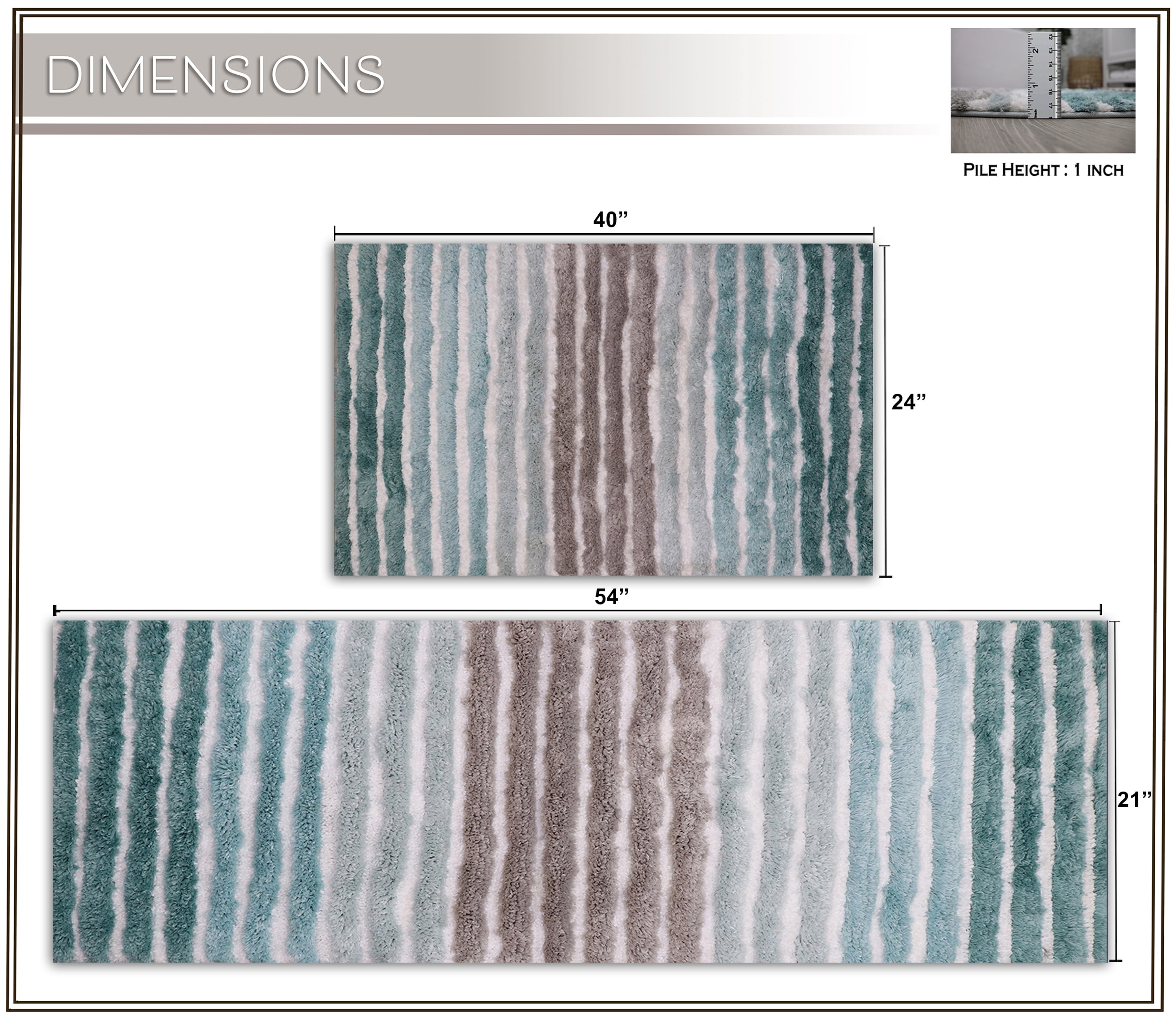 Bathroom Rugs Set of 2, Soft Microfiber Bath Mats, Absorbent & Quick Drying, Non-Slip Rubber Backing, Machine Washable Bathroom Floor Mats for Tub, Shower – 21x54, 24x40 Turquoise