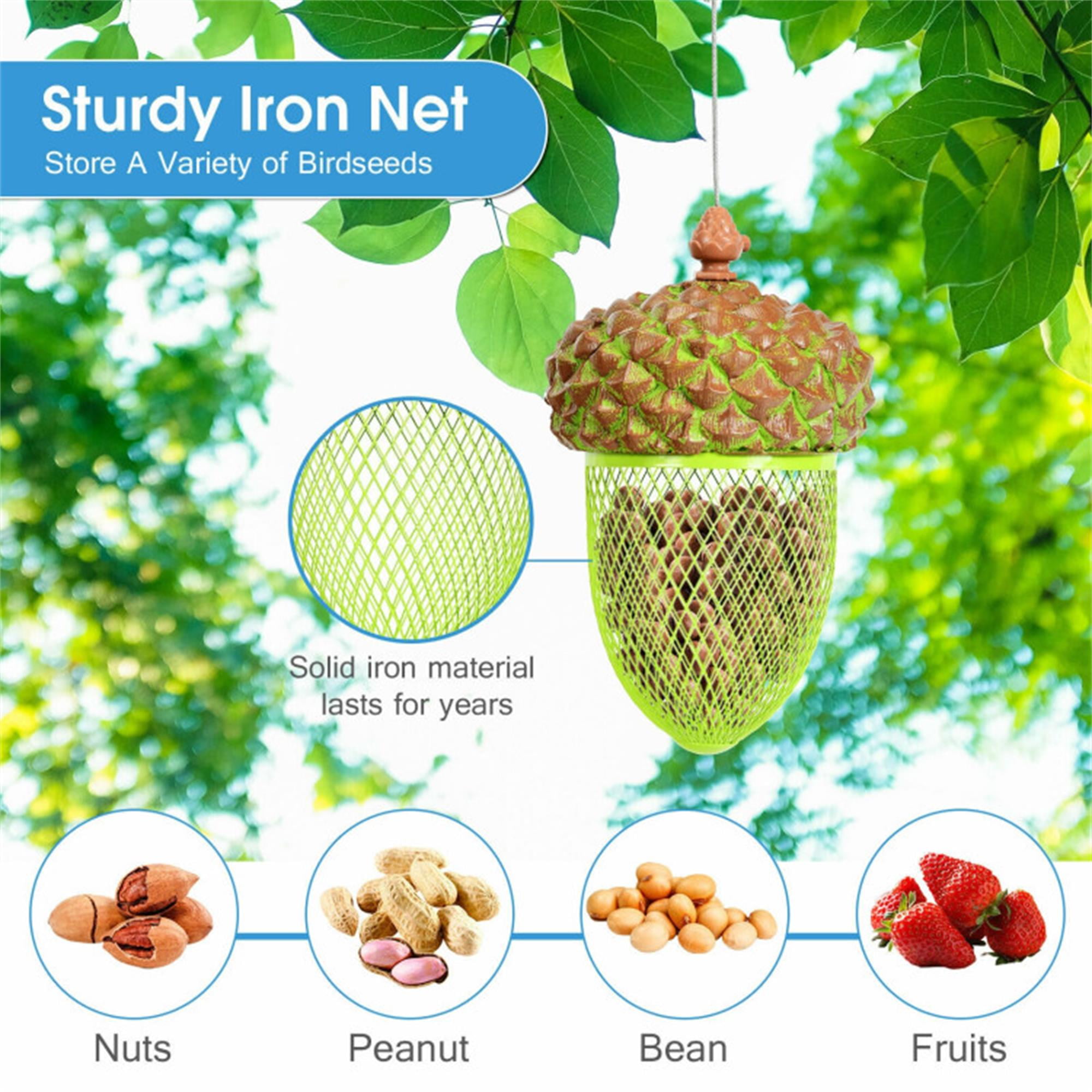 Kadyn 8.5" Bird Feeder for Outside Hanging, Metal Acorn Wild Bird Feeder, Food Dispenser for Garden Yard, Brown