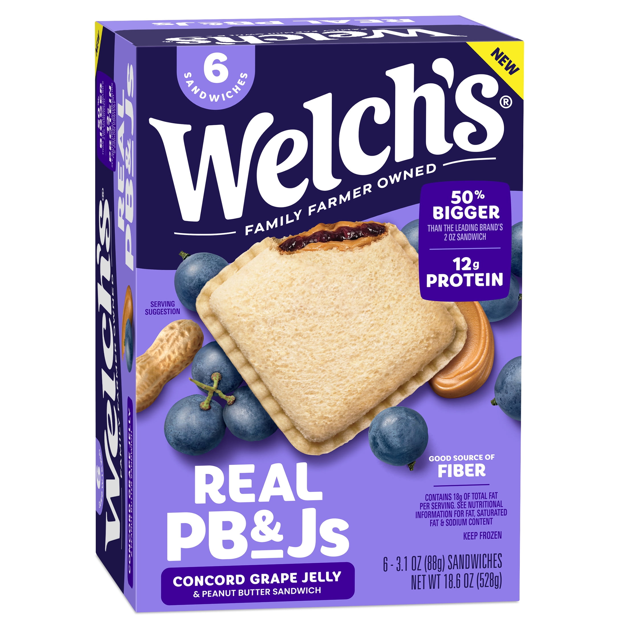 Welch's Real PB&Js 6pk / 3.1oz Concord Grape Jelly & Peanut Butter Sandwich