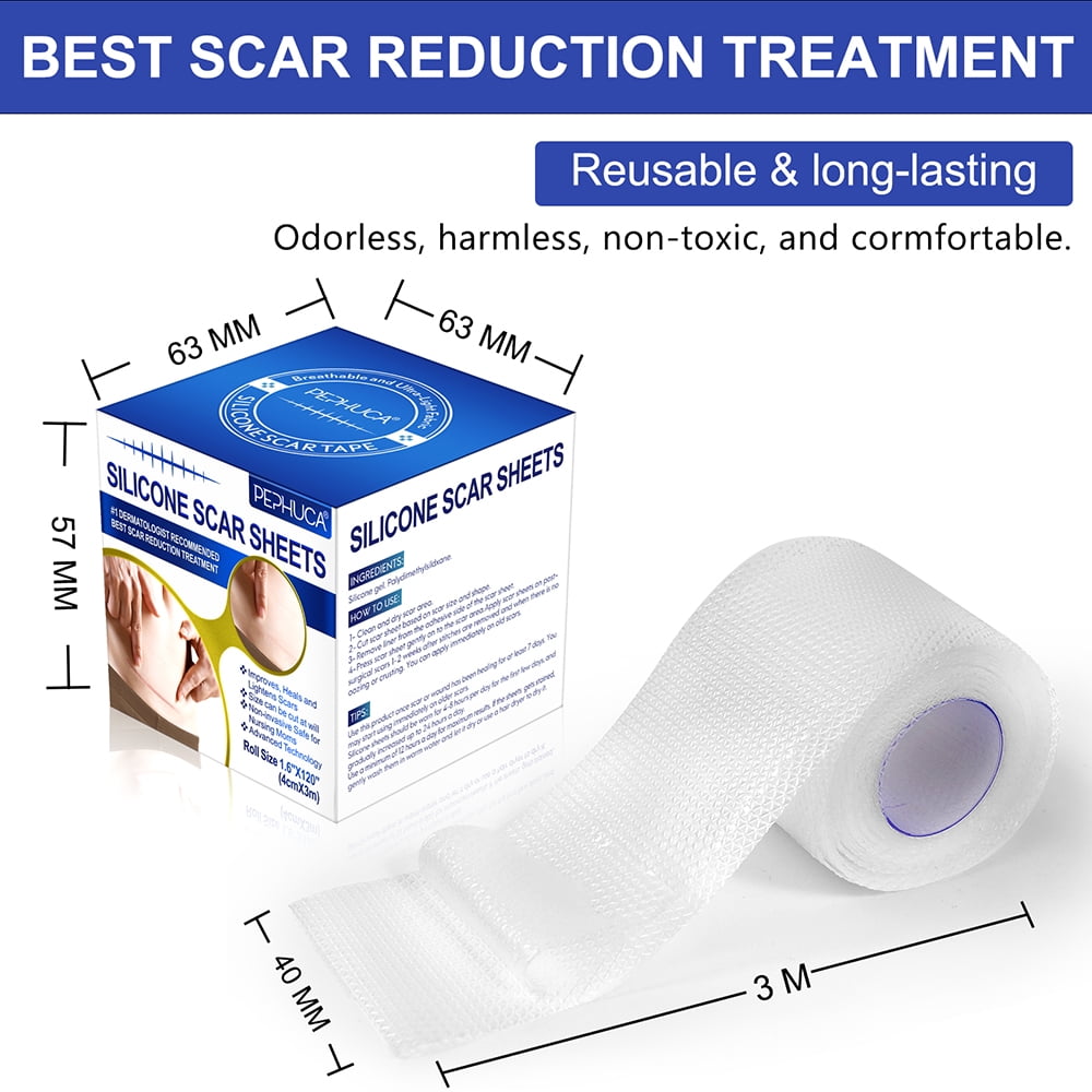 Silicone Scar Sheets (1.86” x 157” Roll-4M), Silicone Scar Tape Roll,  Reusable, for C-Section, Surgery, Burn, Keloid, Acne et 3 Pack