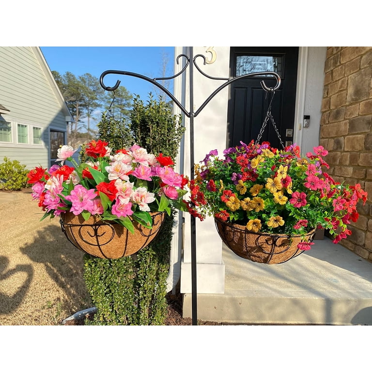 Fake Hanging Mums Flowers Basket Set - Outdoor UV Resistant Faux Chrysanthemum Plant For Porch & Patio Decor