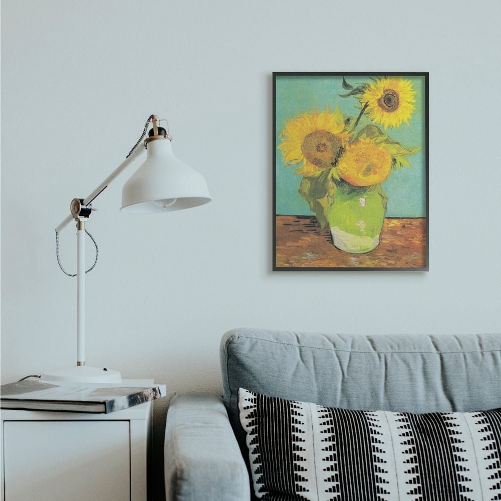 Stupell Industries Traditional Sunflower Painting over Turquoise Van Gogh Black Framed by Vincent Van Gogh