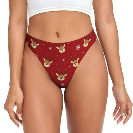 Qokaie Christmas Deer B Printed Women s Cotton Thong Underwear  Sexy Breathable Panties G-string-X-Small