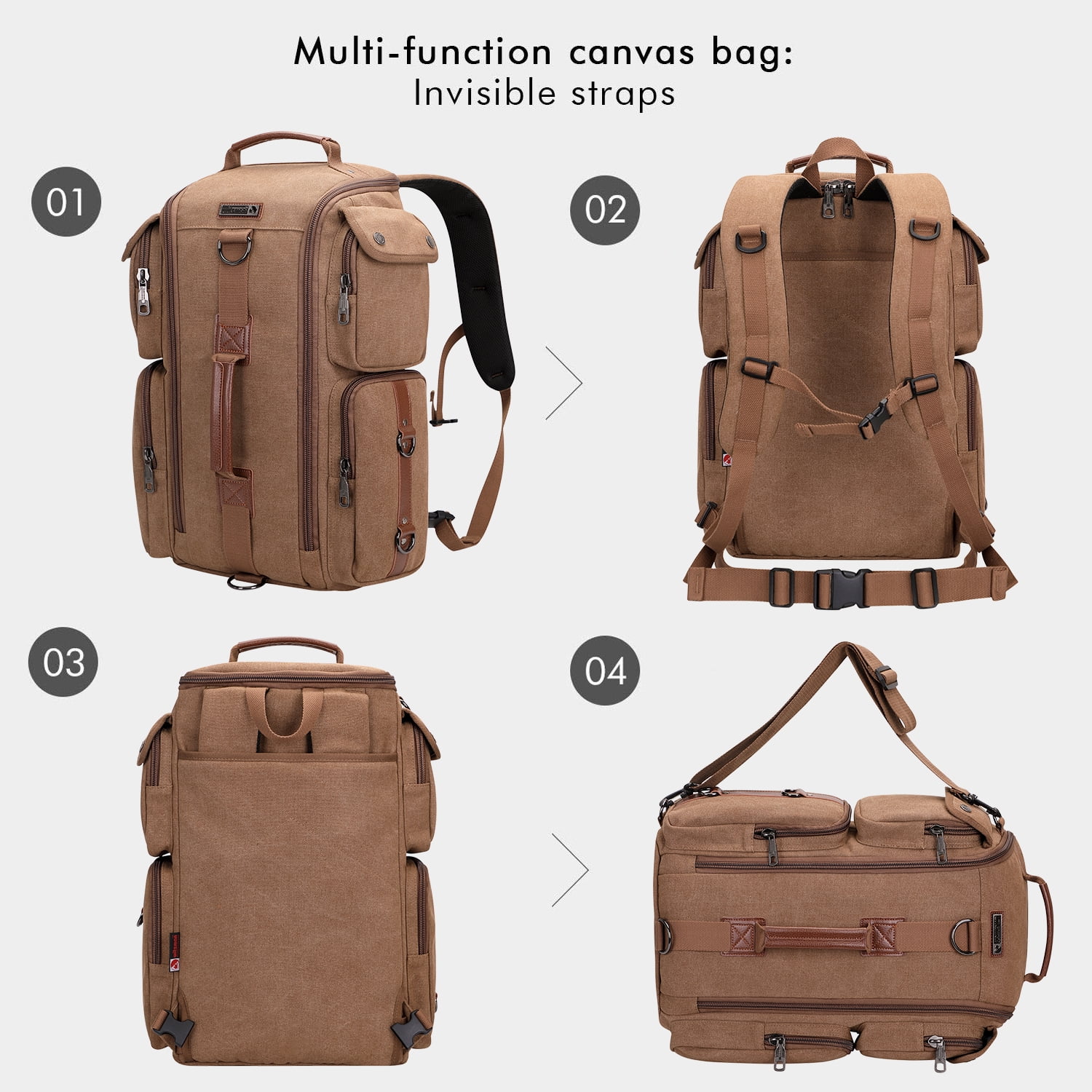 WITZMAN Travel Backpack for Men Carry On Canvas Backpack Luggage Outdoor Duffel Bag (6661 Brown)