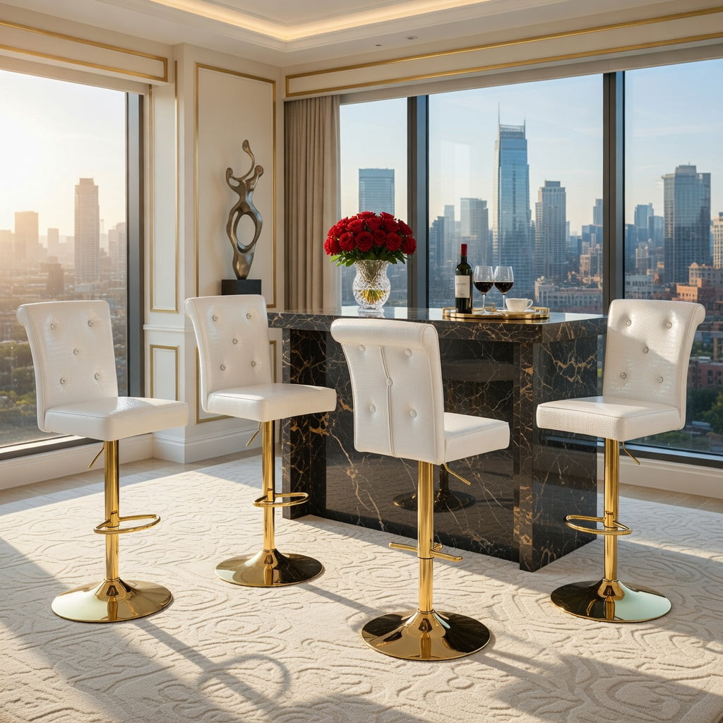 Hommoo 2-Pack Faux Crocodile Leather Dining Chairs with Crystal Buckle Accents, Elegant Lift-Style Seating for Kitchen, Dining Room & Commercial Use, White