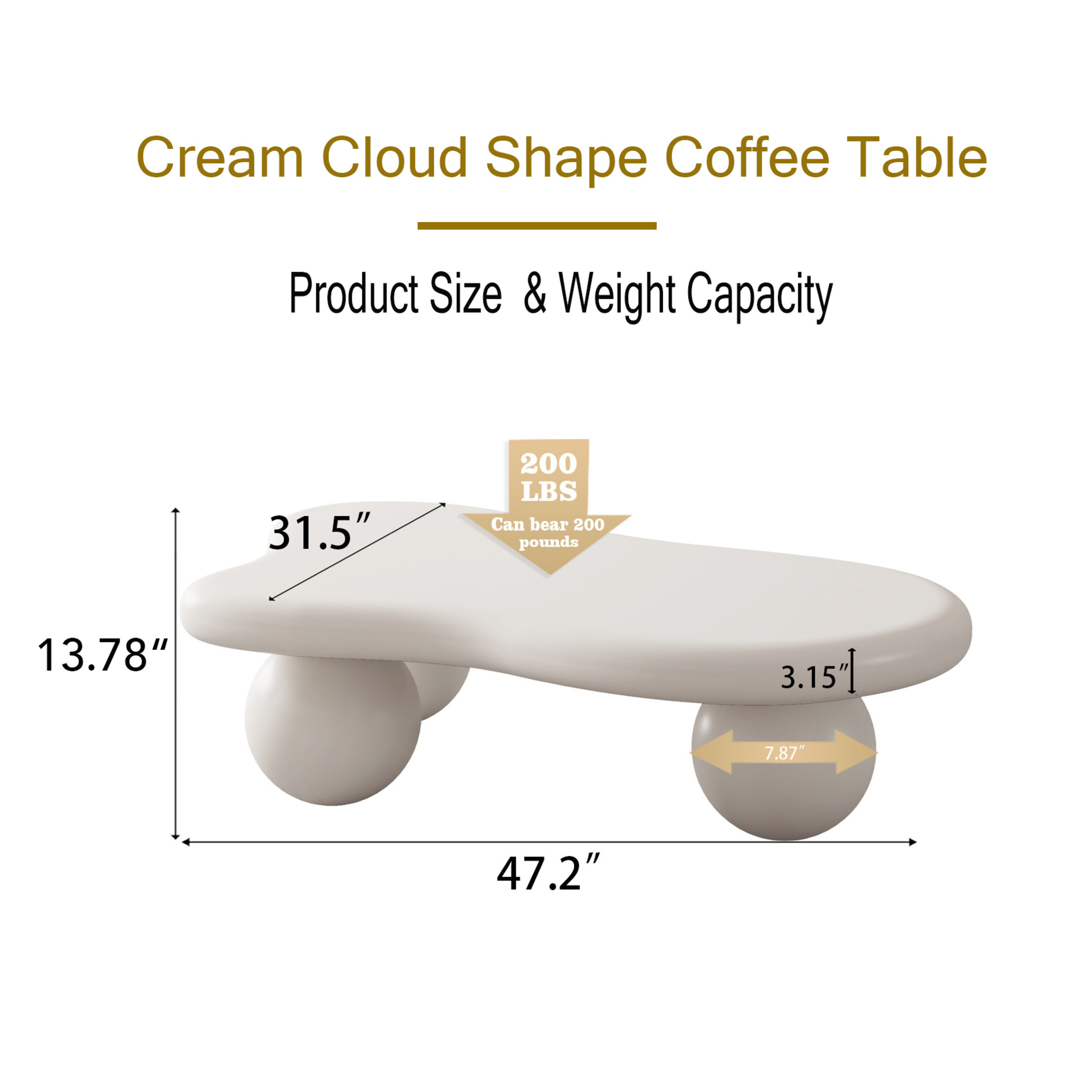 Noble House 47" Cloud Shaped Coffee Table with Ball Legs, Modern Aesthetic Accent Table for Living Room, White