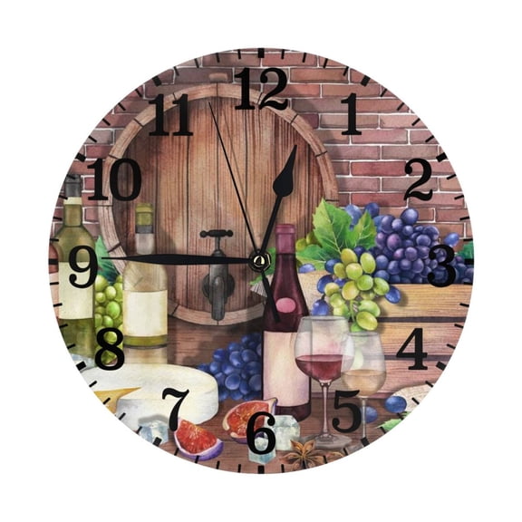 10 Inch Wall Clock Silent Non Ticking Battery Operated Creative Quiet Round Clock For Kitchen Bathroom Home Bedroom Office Living Room Wine