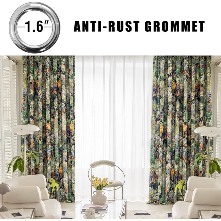 Dark Green Floral Blackout Curtains – Vintage Painting Pattern, 84 Inches Long, 2 Panels – For Bedroom & Living Room